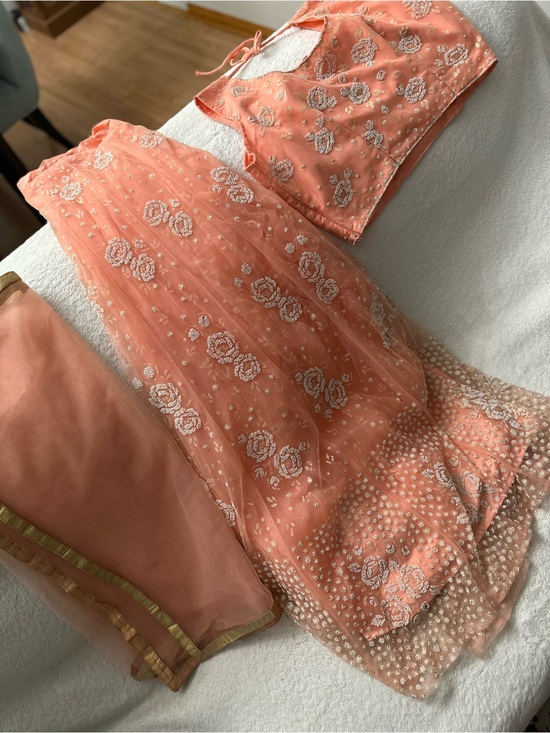 India Boutique Other - India Boutique Peach Floral Embroidered Lehenga with Gold Trim